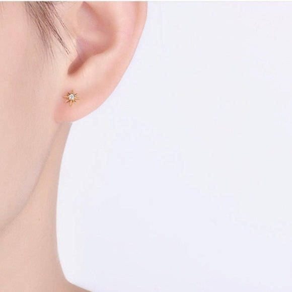 A Pair Silver Small Star Stud Earrings-ECZ007 Silver - Picture 7 of 9